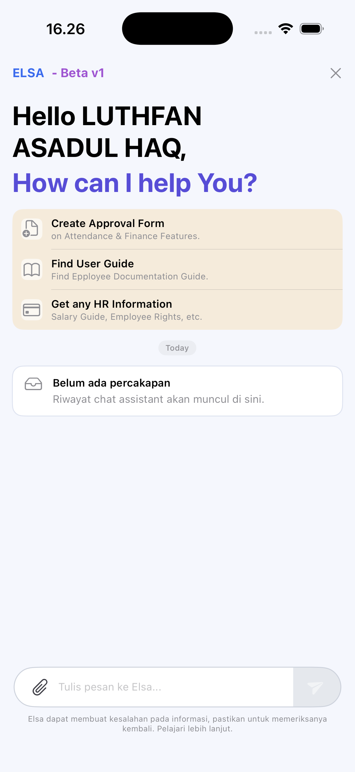 Screenshot ELSA AI Assistant Epployee.id