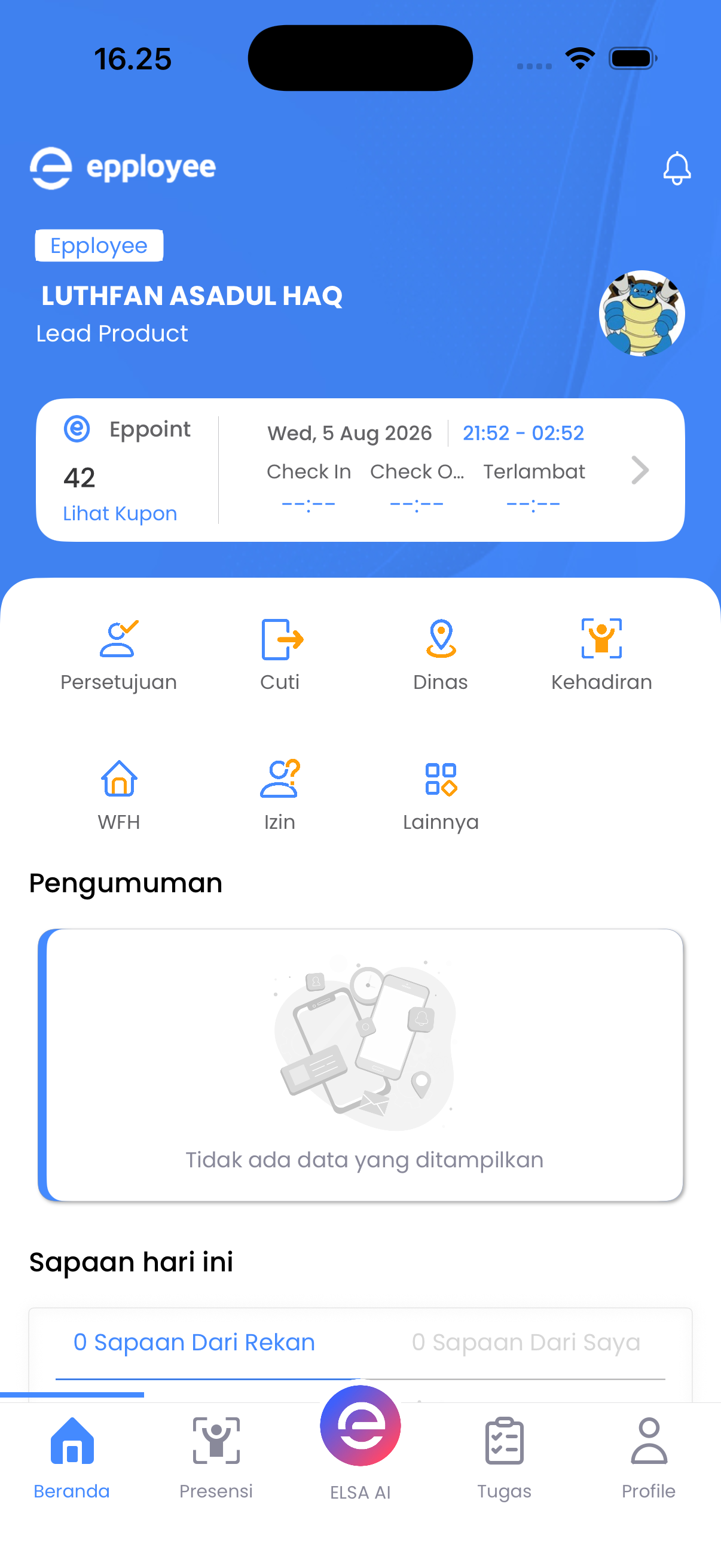 Screenshot Beranda Employee Self Service Epployee.id
