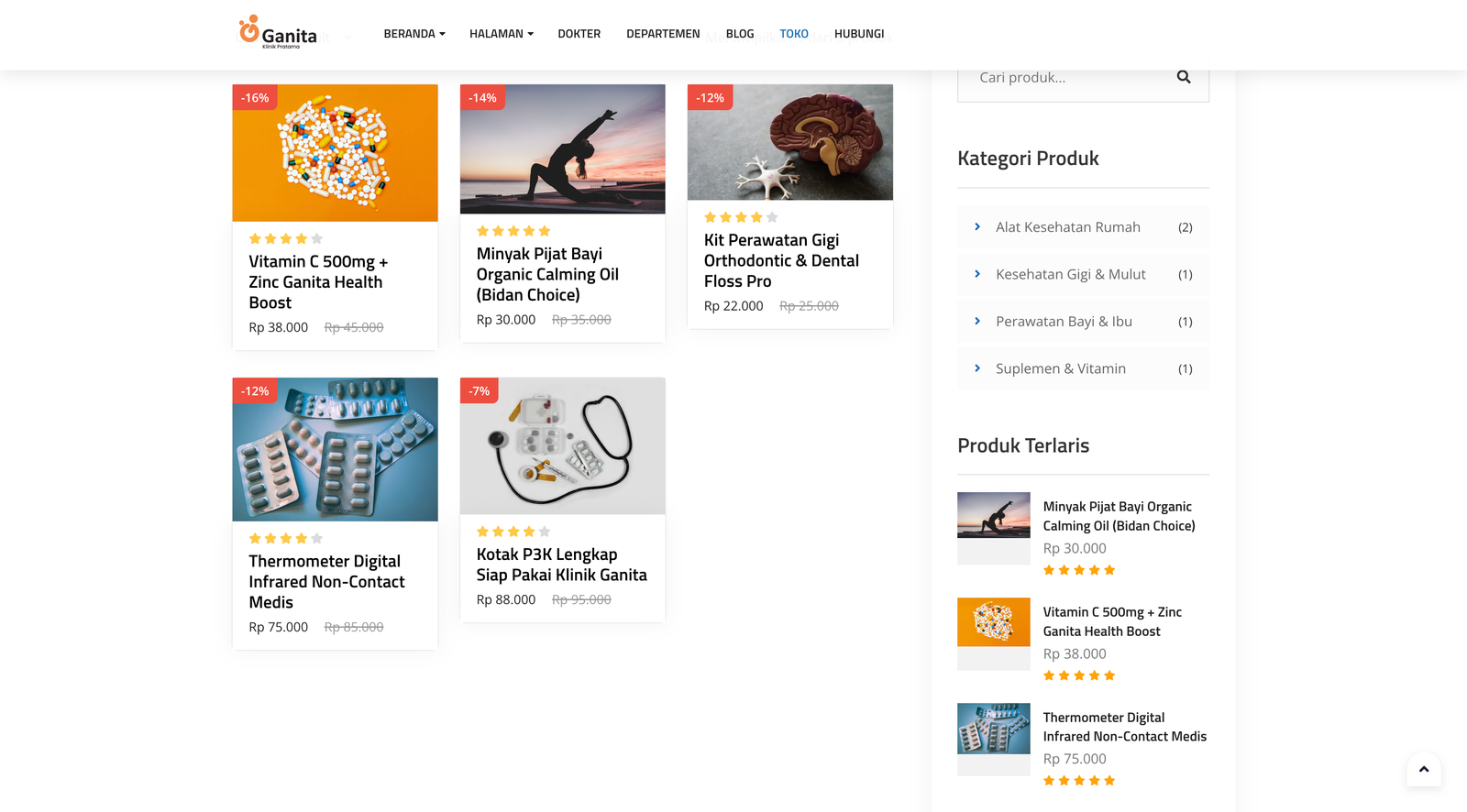 Screenshot Toko Produk Kesehatan Klinik Ganita