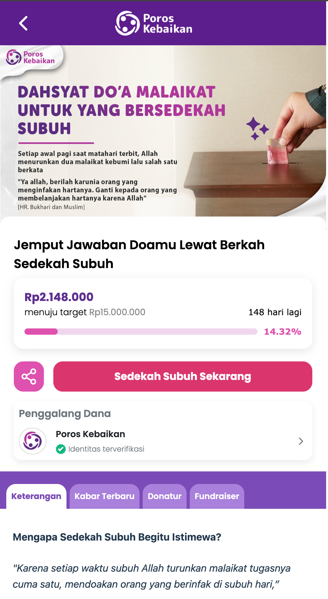 Screenshot Detail Program Donasi Poros Kebaikan