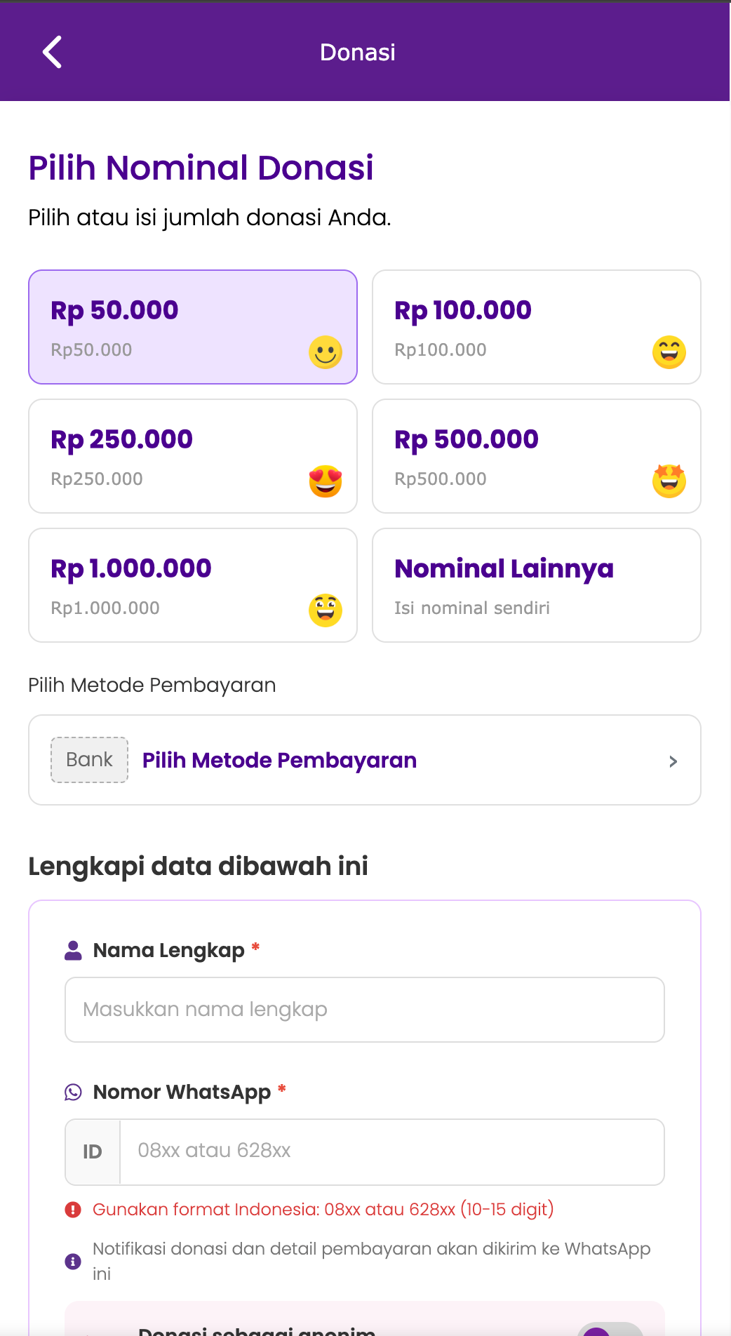 Screenshot Form Donasi Poros Kebaikan
