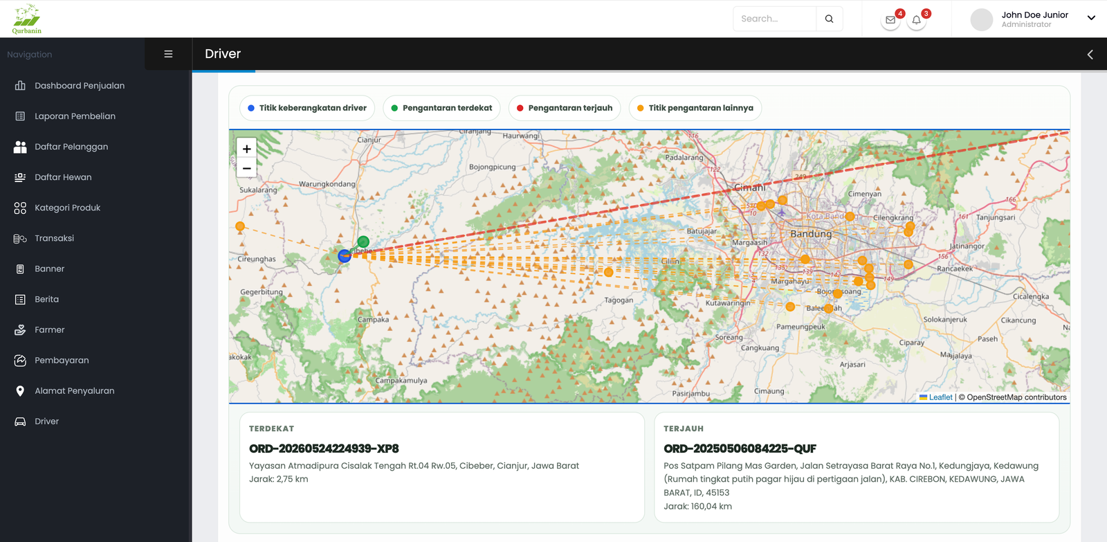 Screenshot Monitoring Driver & Pengantaran admin Qurbanin.id