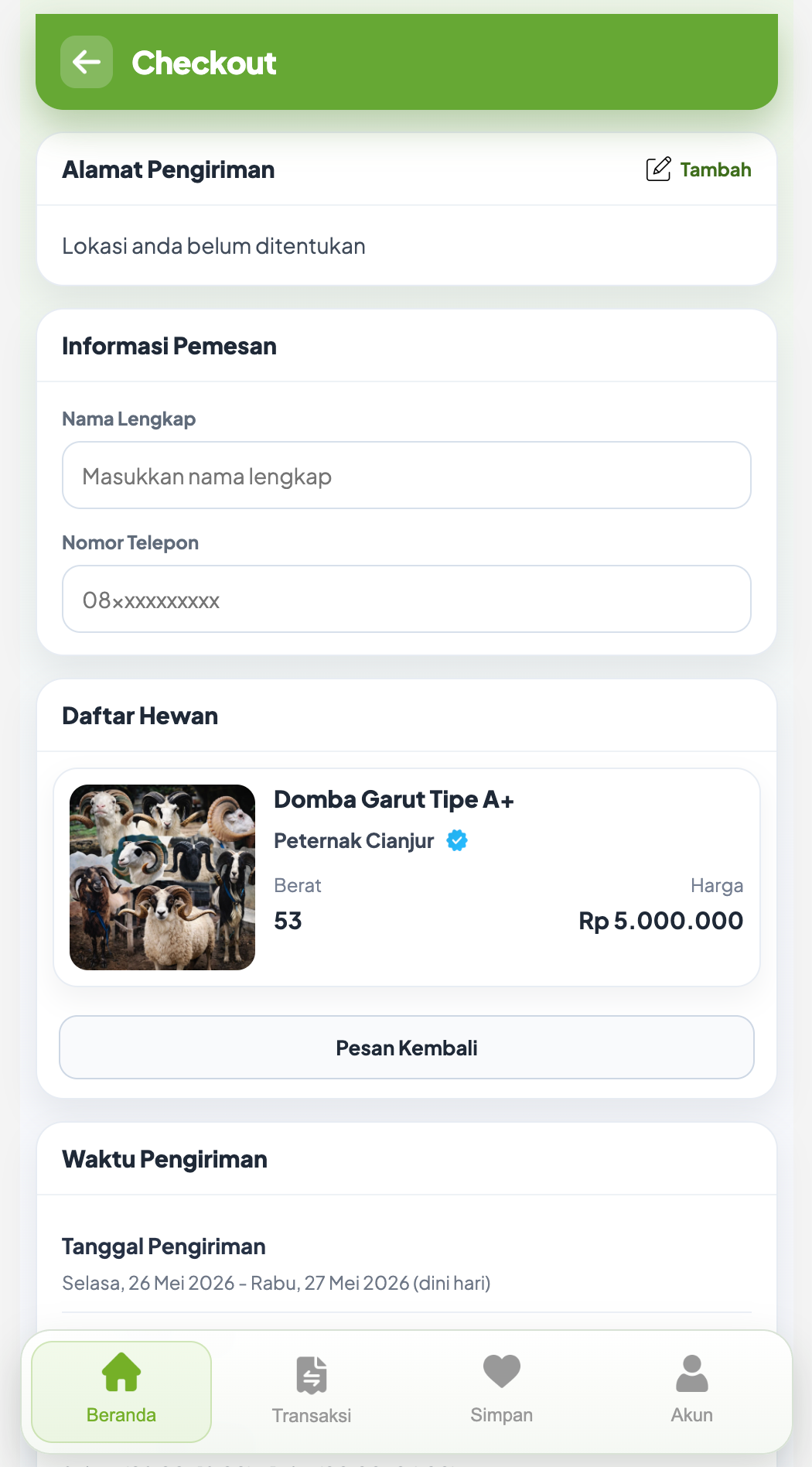 Screenshot Checkout Qurbanin.id